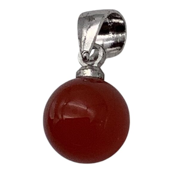 Natural Red Agate Bead Pendant 925 Sterling Silver Round Shape For Necklace - Picture 1 of 6